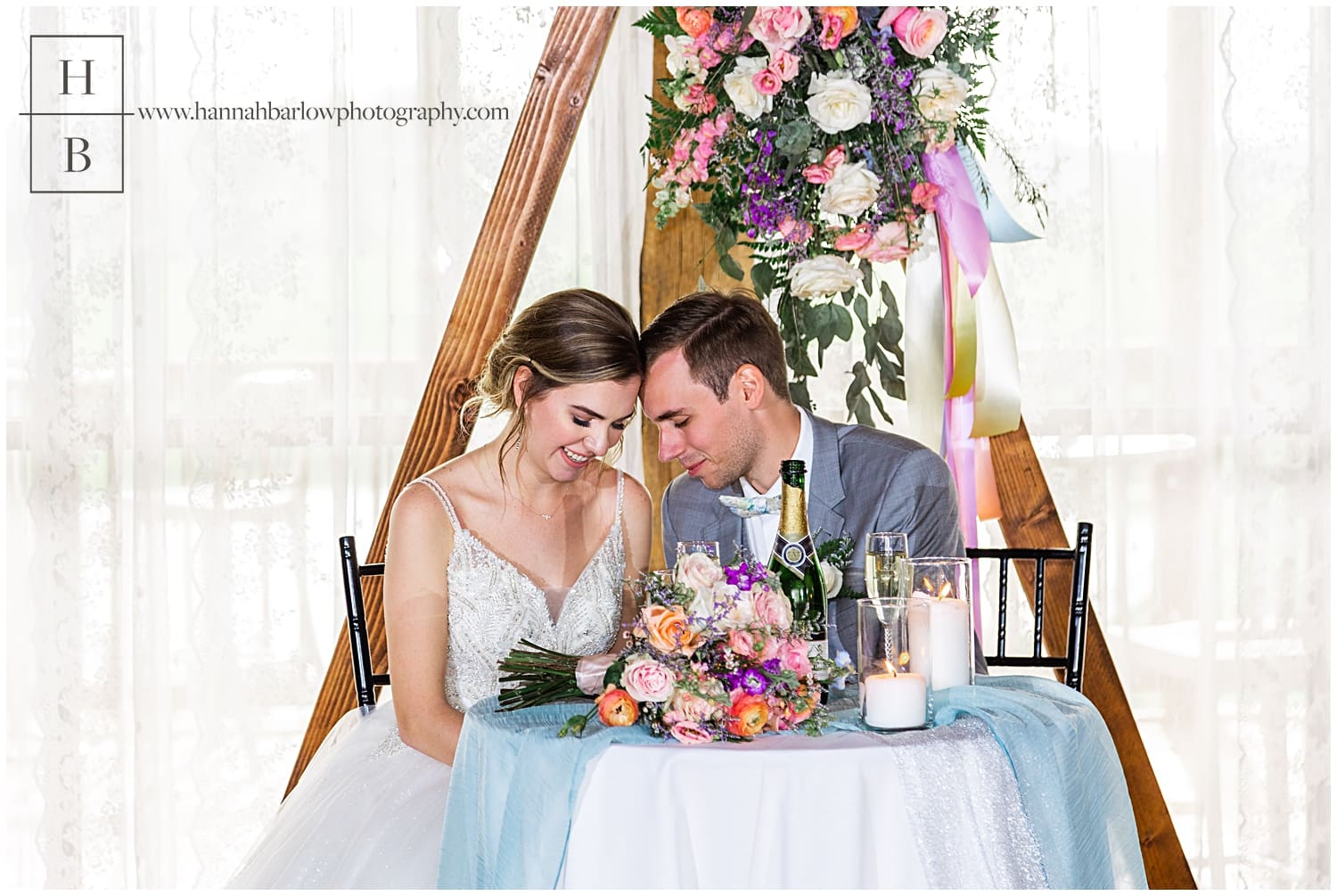 Bride and Groom Pray with heads together at White Barn Prospect PA