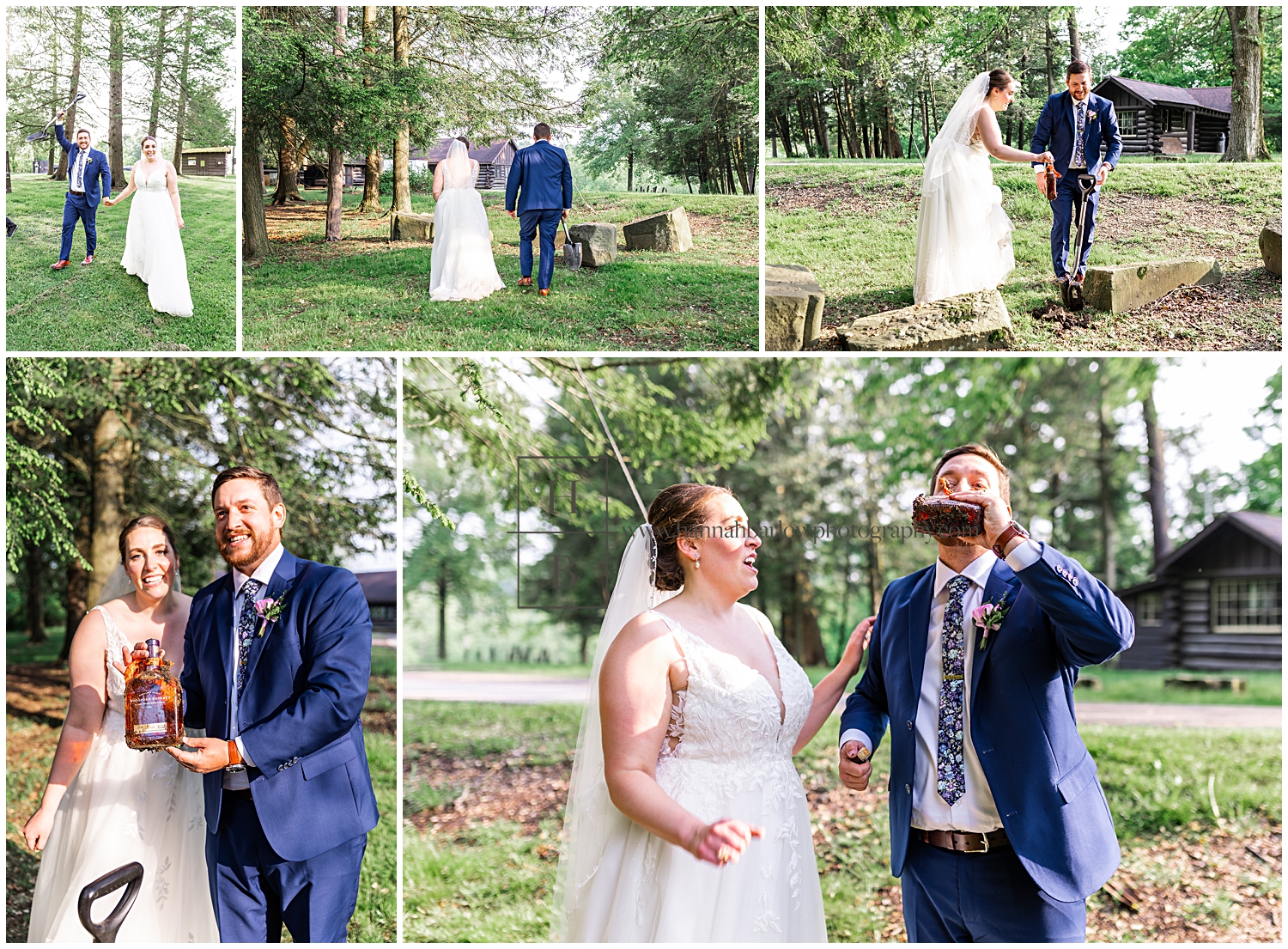 Couple digs up whiskey bottle on wedding day as a tradition.