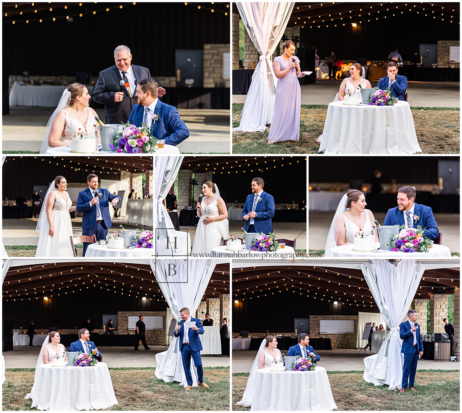 Wedding speeches are highlight at spring, tent wedding.