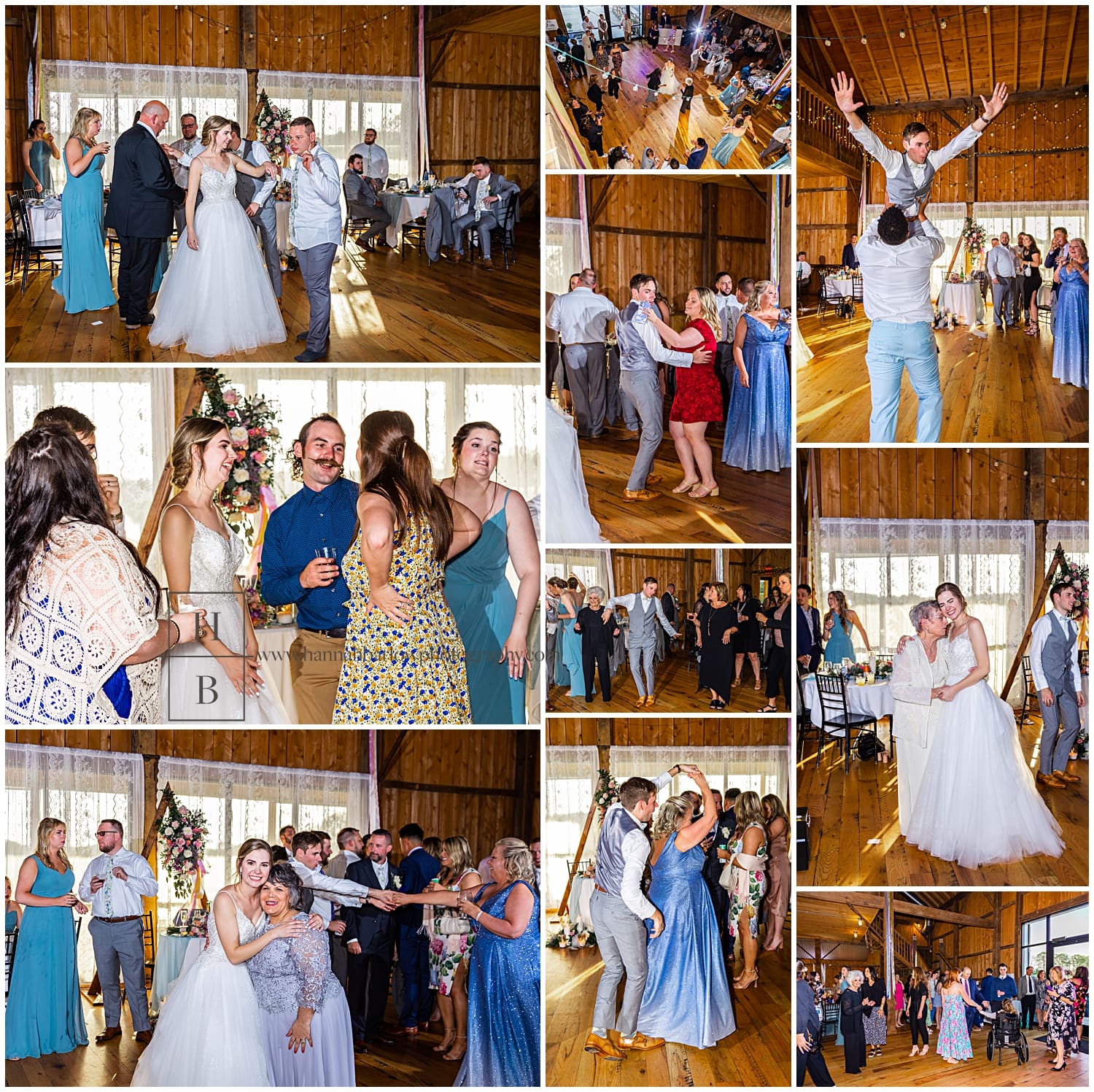 wedding reception party dancing inside wood white barn in prospect pa