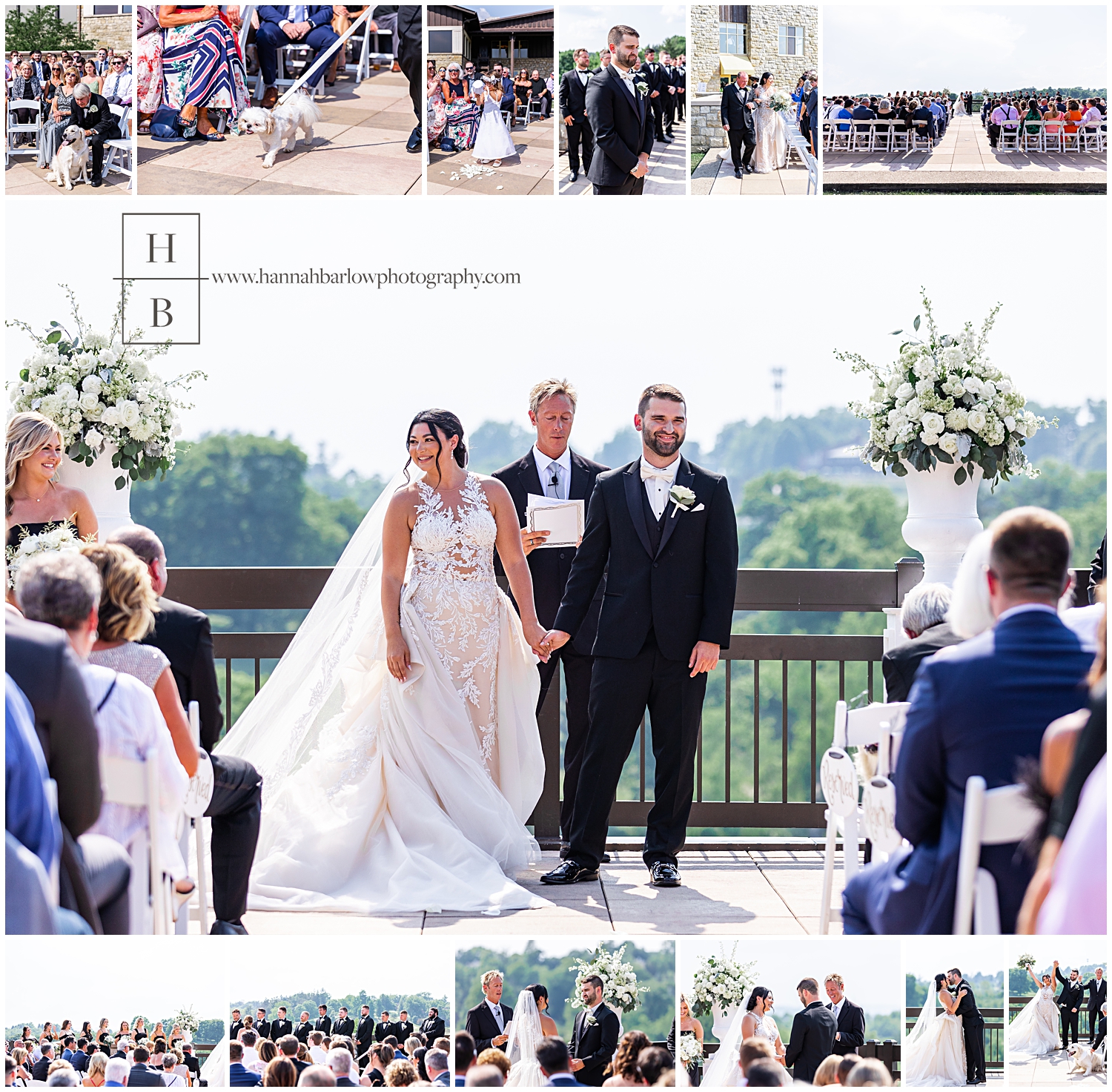 Collage of ceremony photos at outdoor wedding on Oglebay's West Spa Patio.