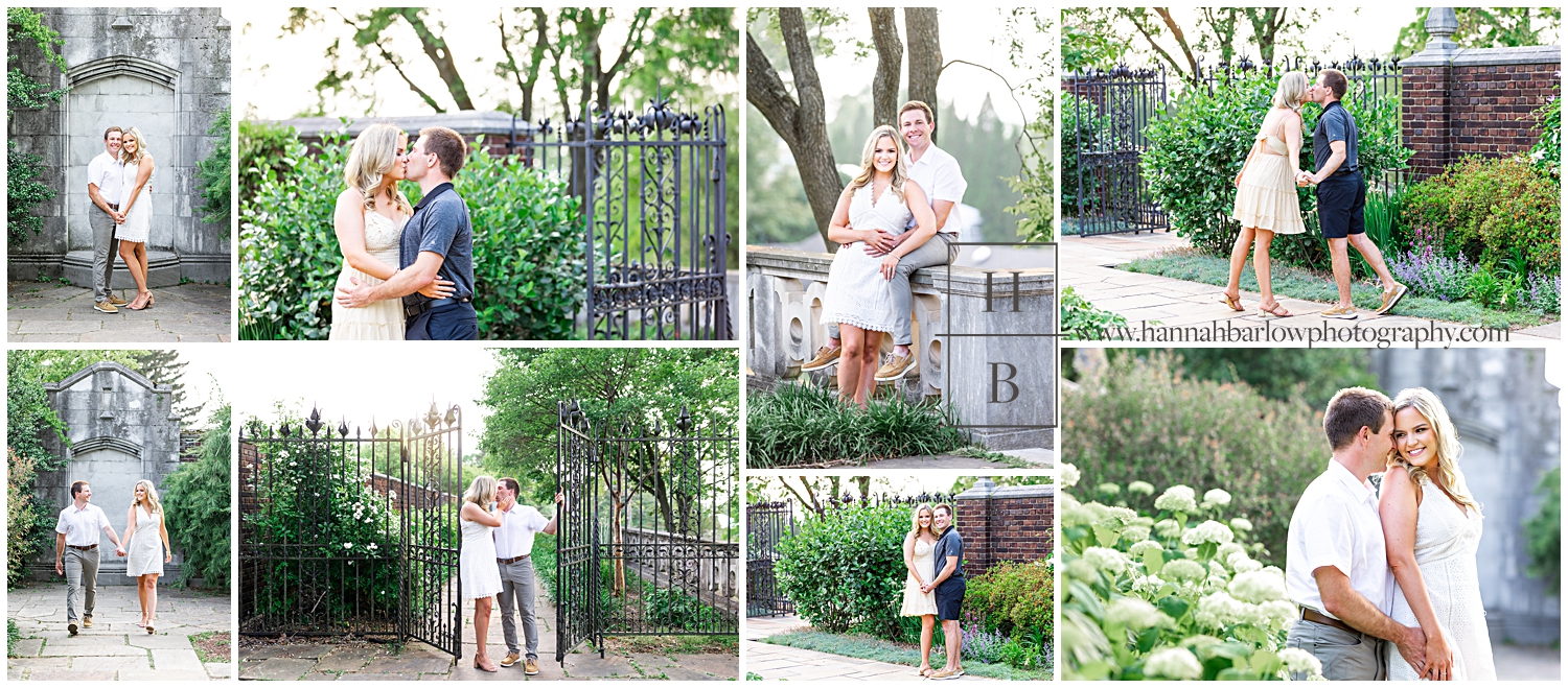 Collage of couple in white attire posing to engagement photos.
