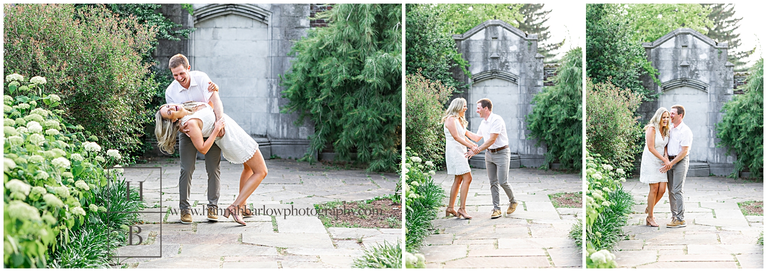 Couple laughs during engagement blooper outtakes.