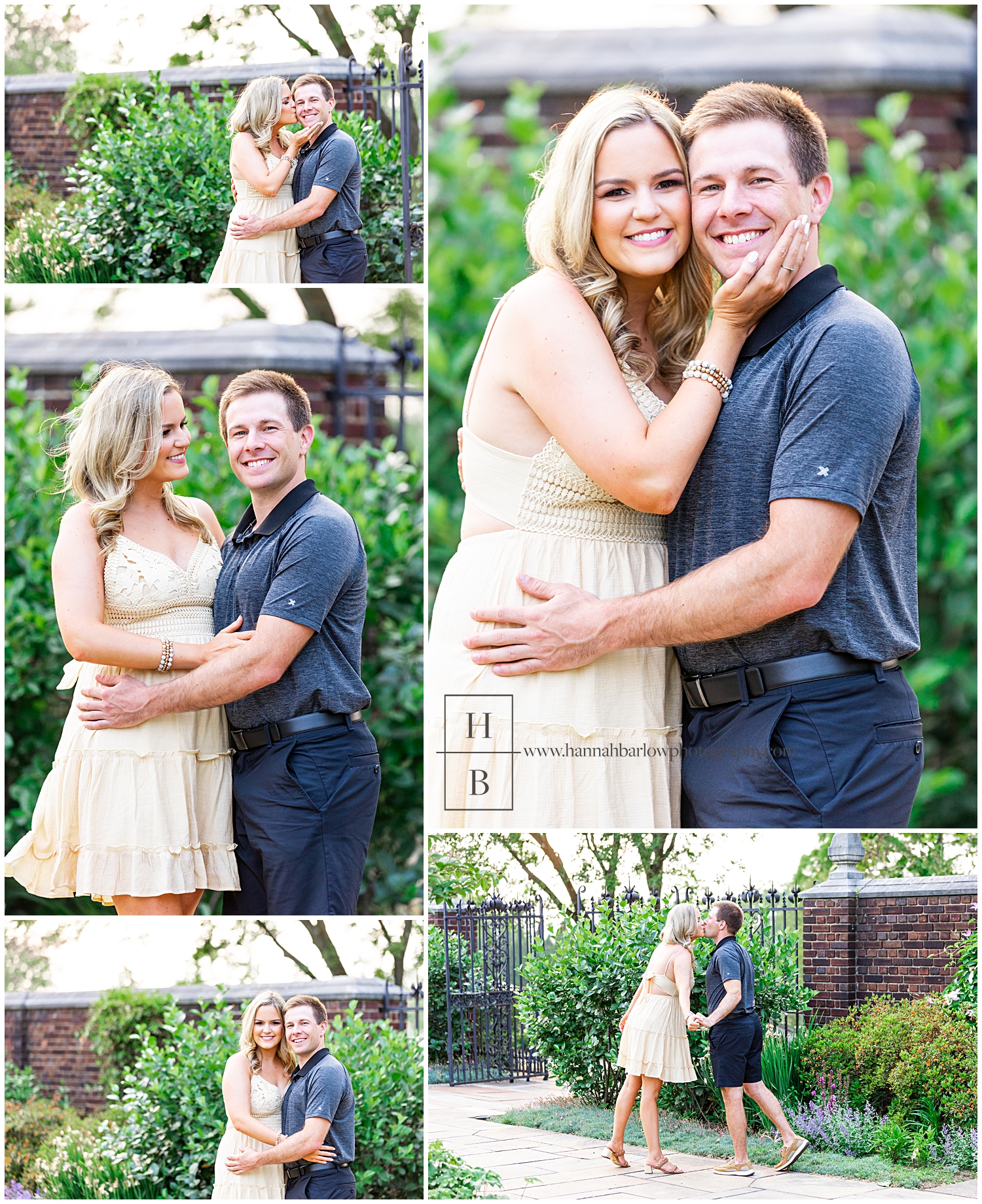 Bride to be embraces fiance for engagement photos.