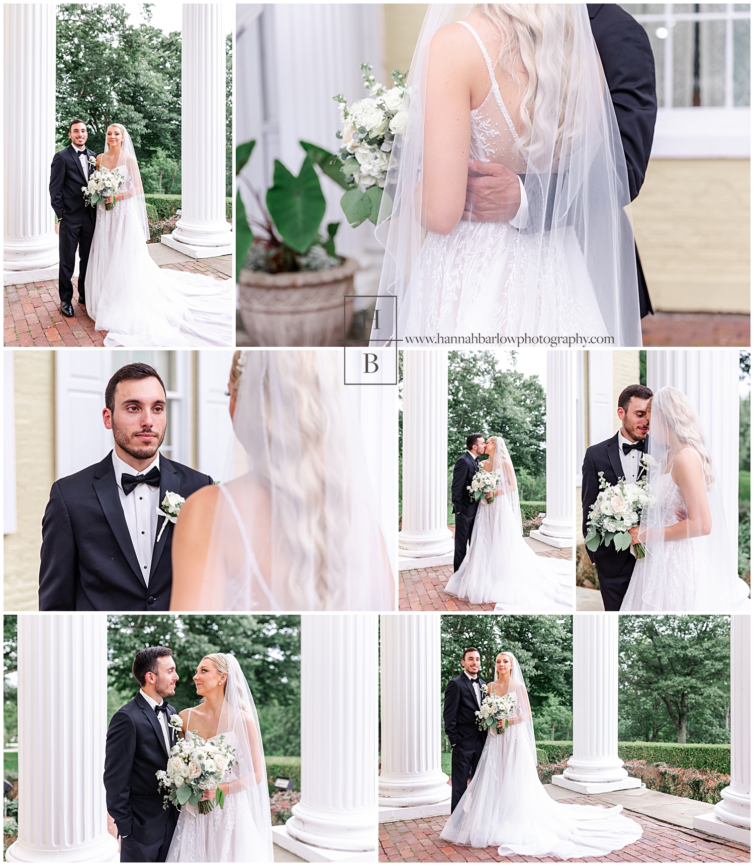 Wedding photo collage of couple at Oglebay's mansion.
