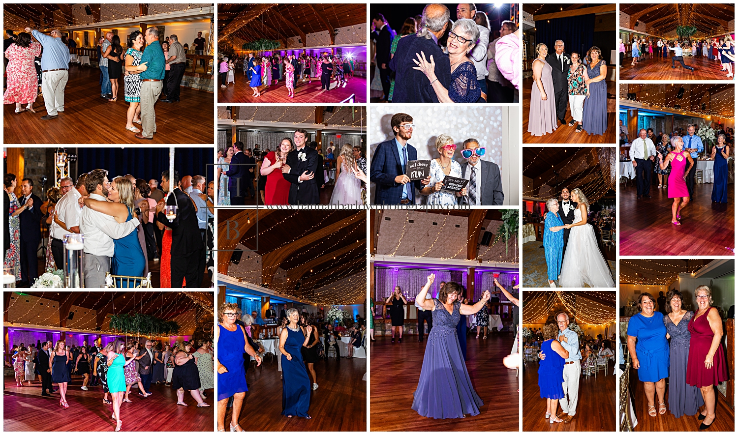Wedding photo collage of open dancing and party dancing.