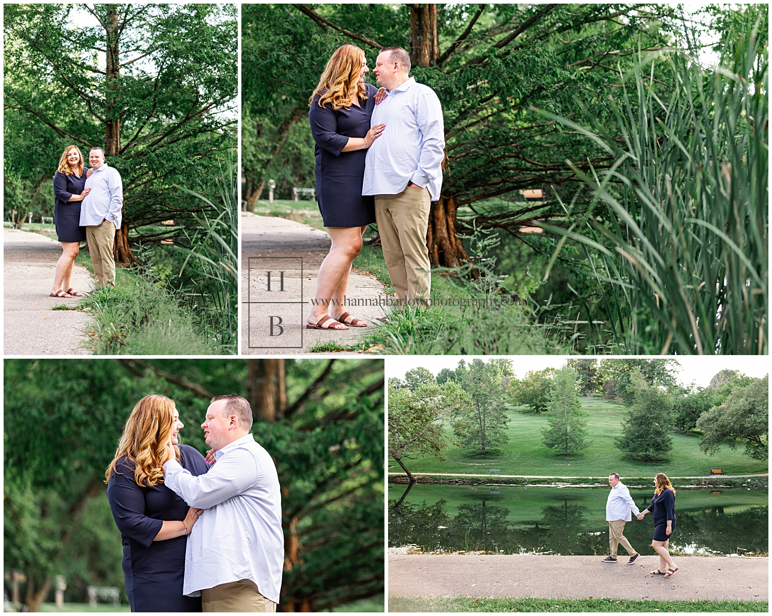 Couple poses by cat tails for engagement photos.