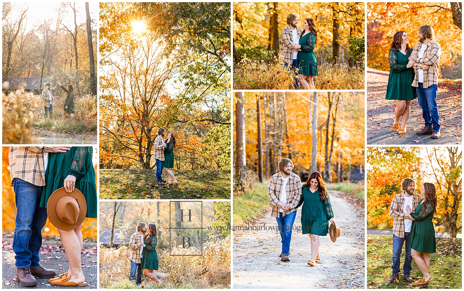 Collage of engagement photos with a very bright background.