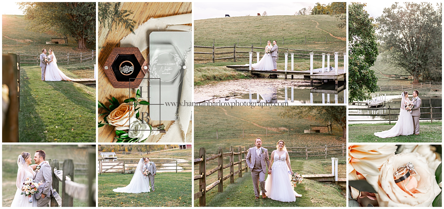 Collage of Fall wedding photos on farm.
