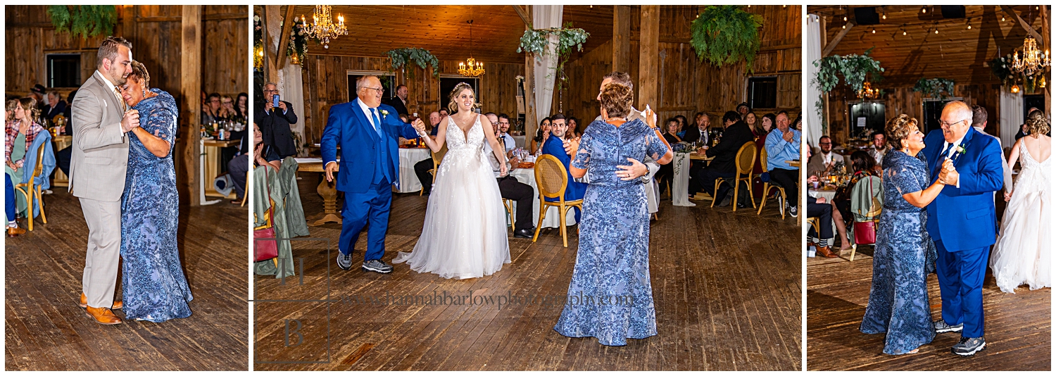 Groom dances with mom at wedding reception.