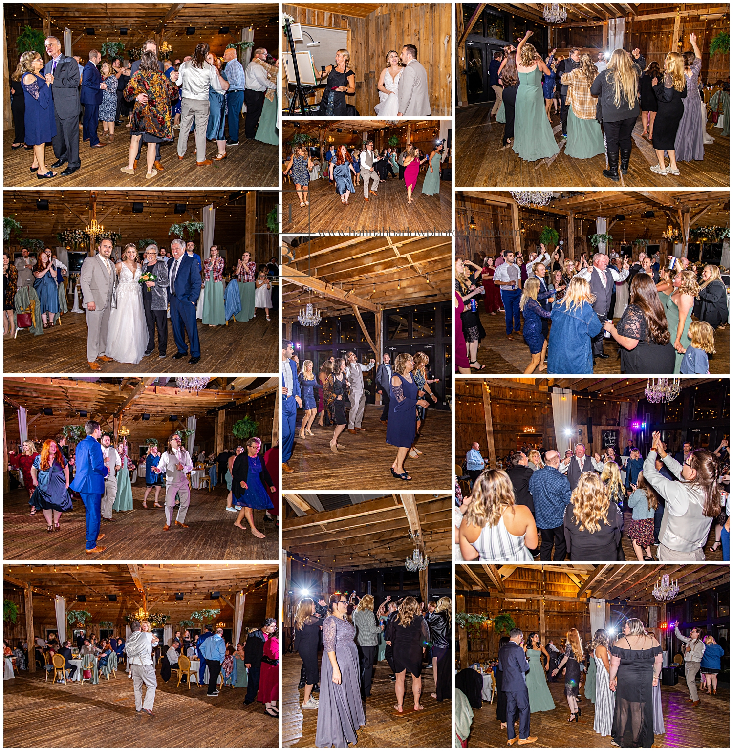 Open floor party dancing at wedding reception.
