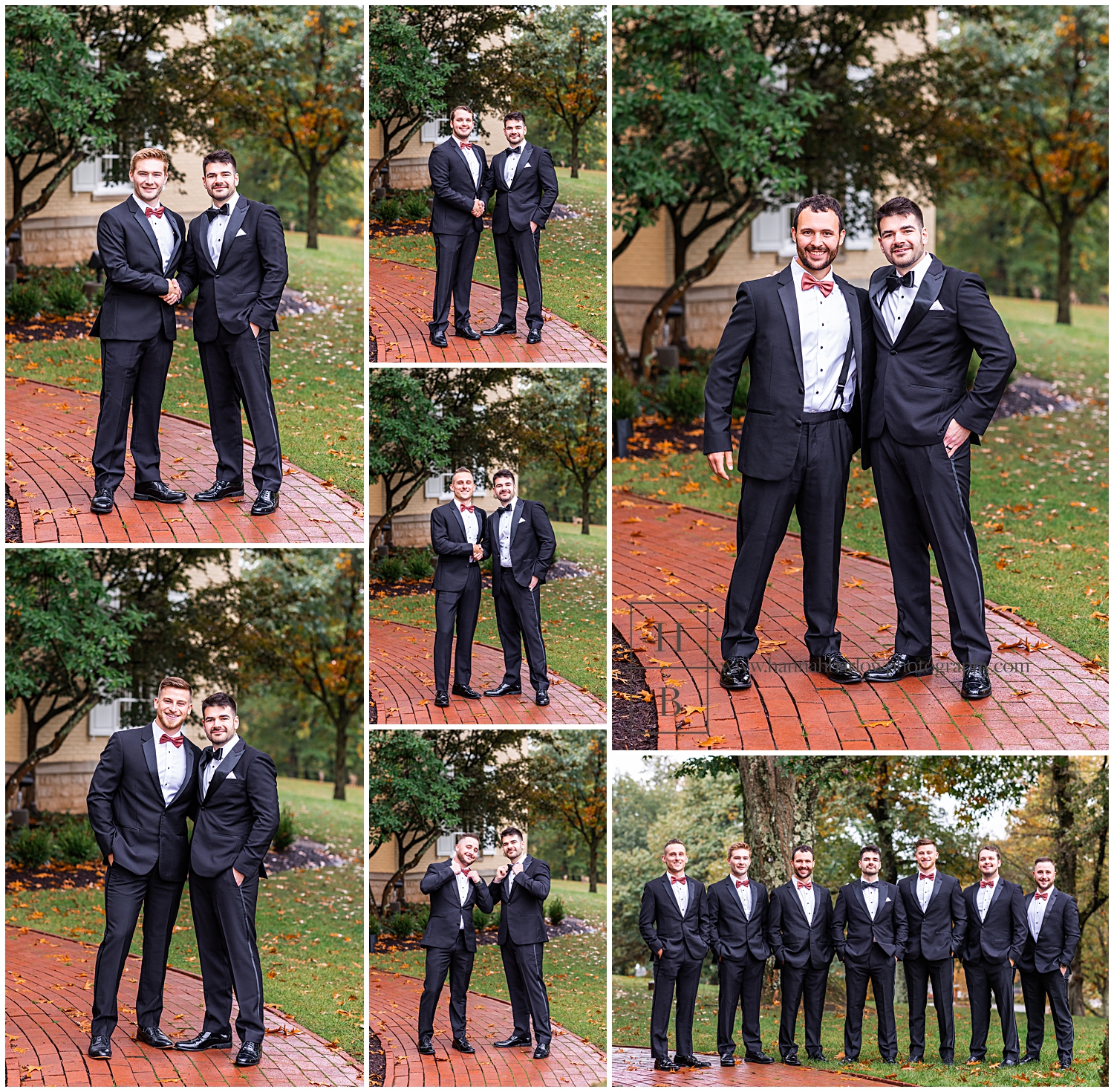 Groom and groomsmen pose together for individual wedding photos.