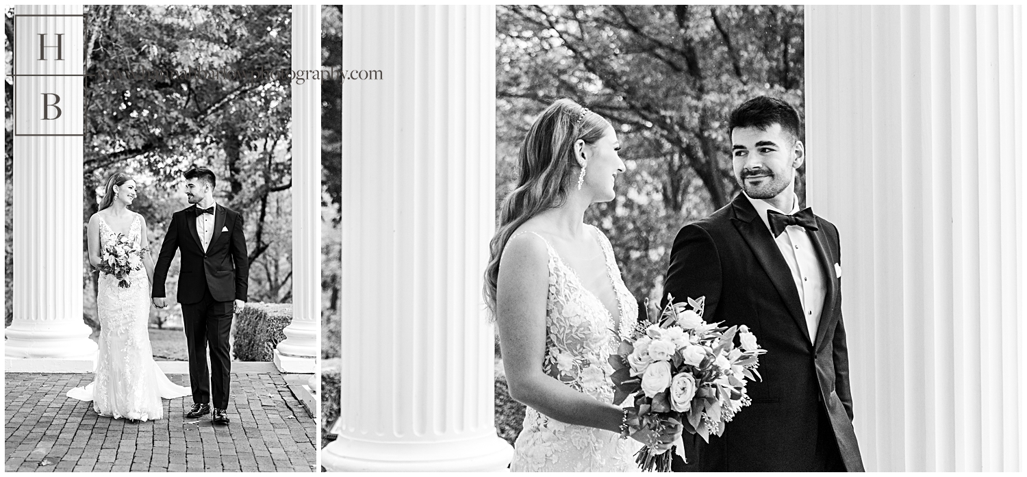 Bride and groom stare at one another during formal photos.