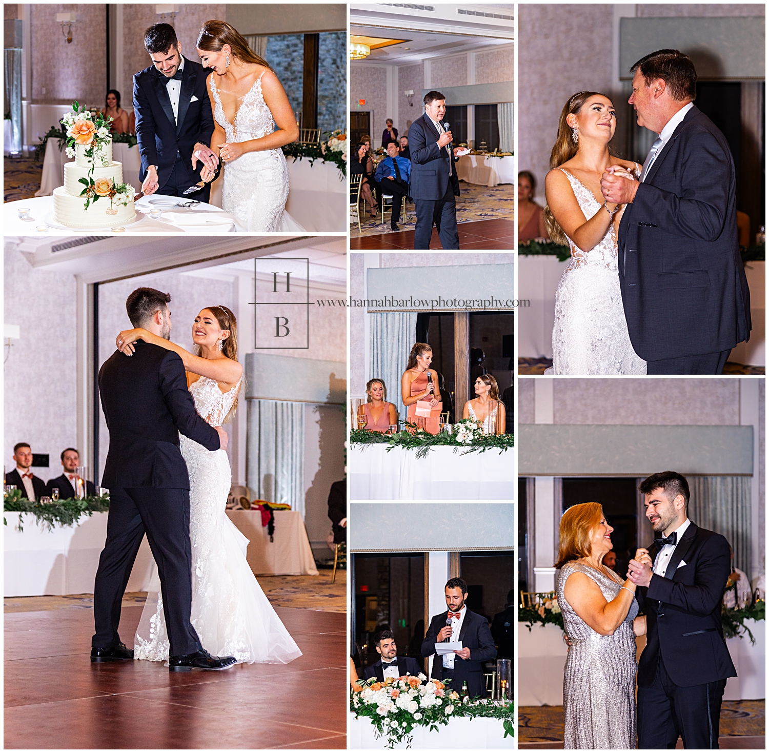 Key special moments at wedding reception are highlighted.