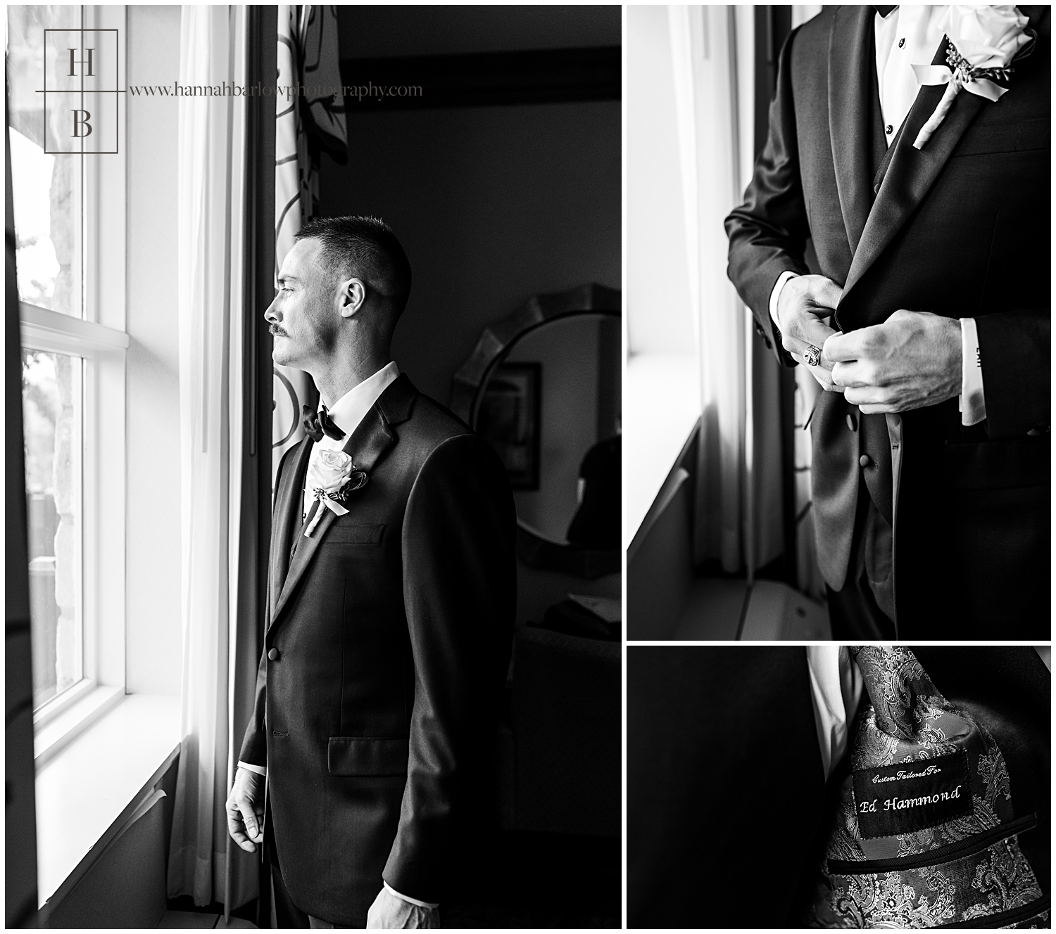 Groom stands by window and looks out