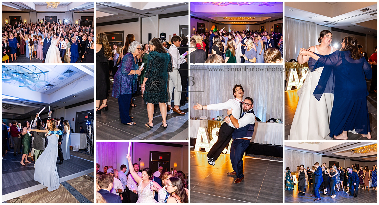 Open dance floor photos are highlight at ballroom wedding.