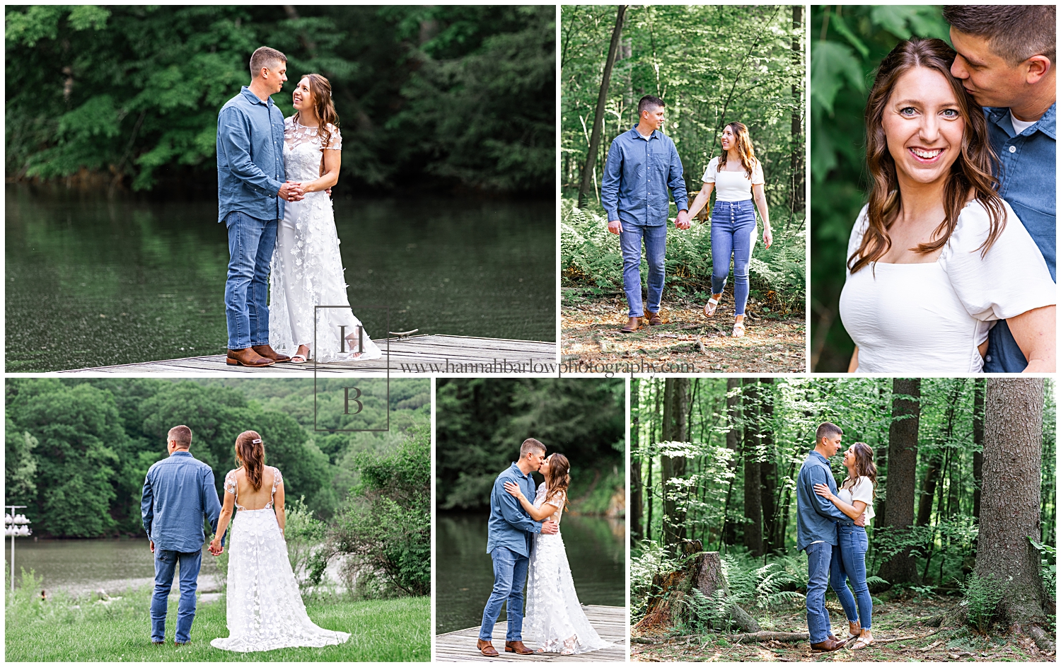 Collage of couple's forest engagement photos