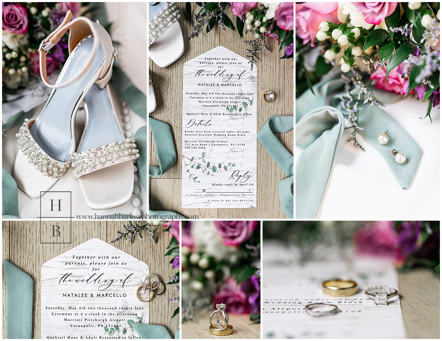 Purple and sage green wedding details