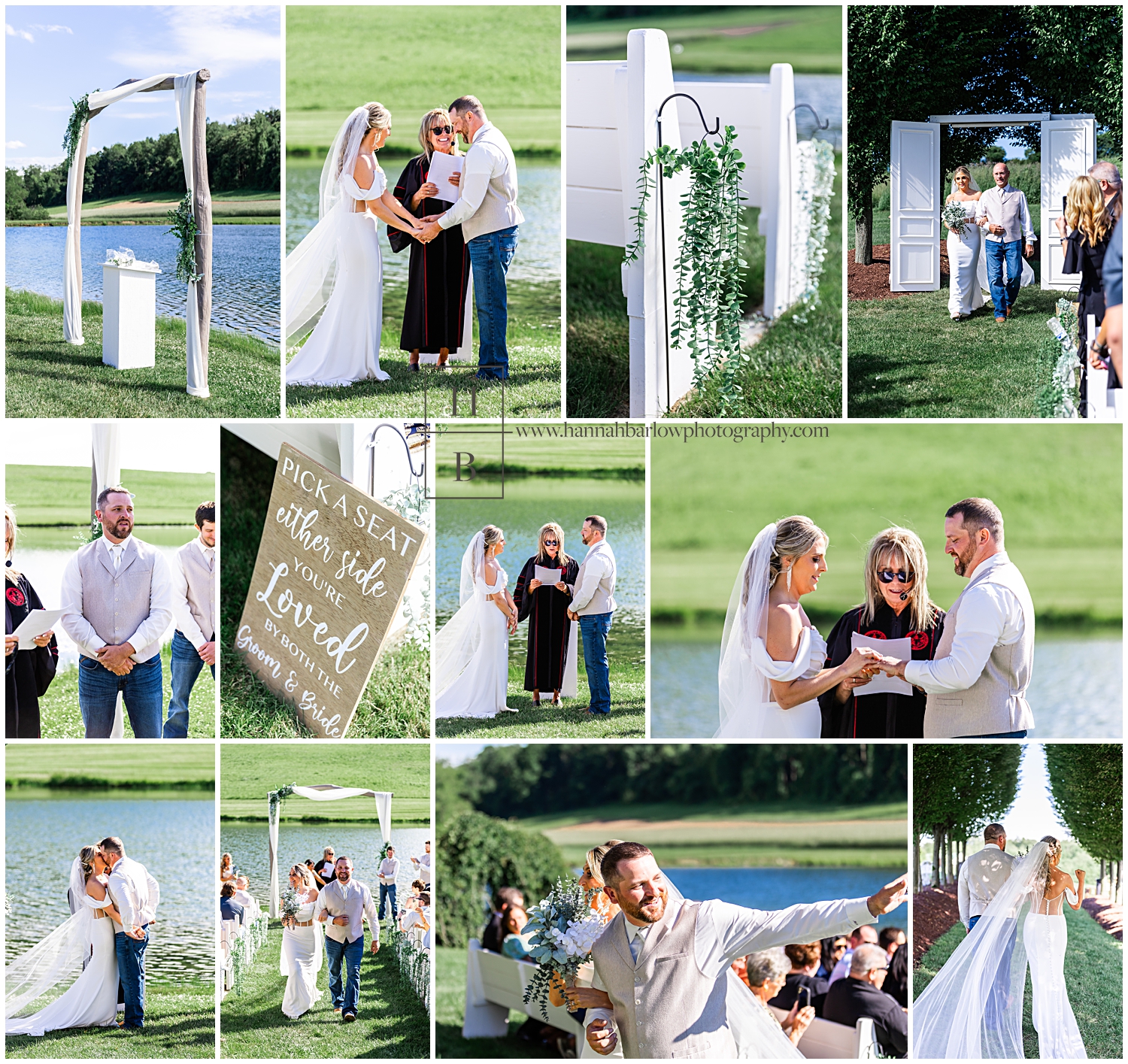 Outdoor wedding ceremony by lake