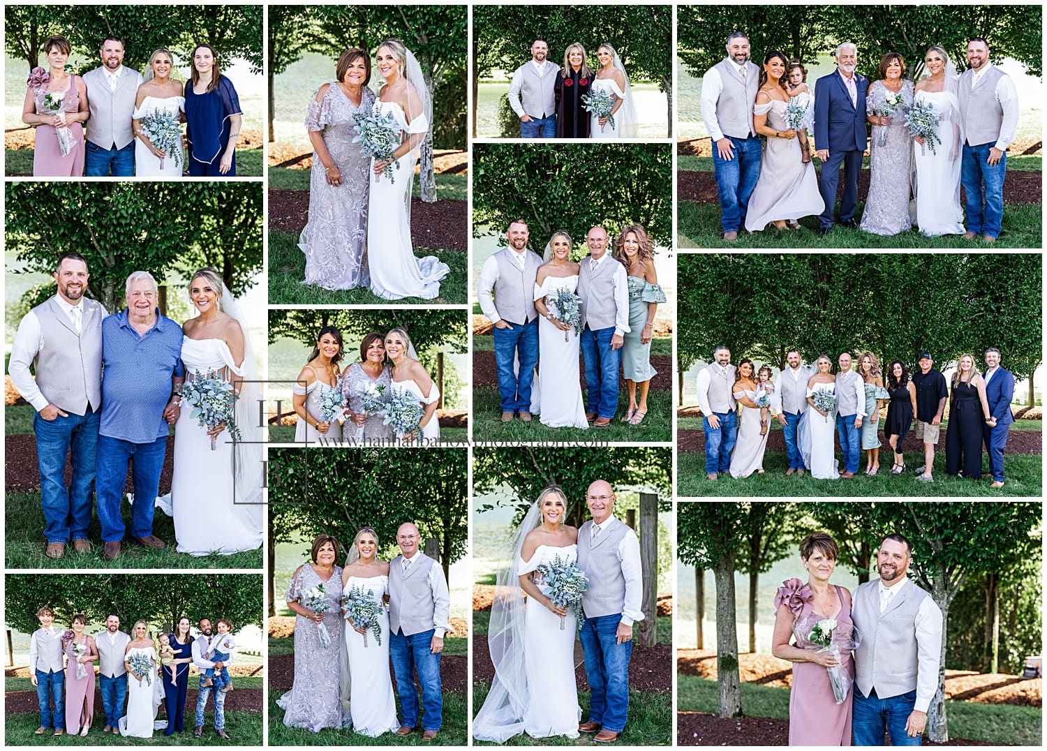 family formal portraits at wedding