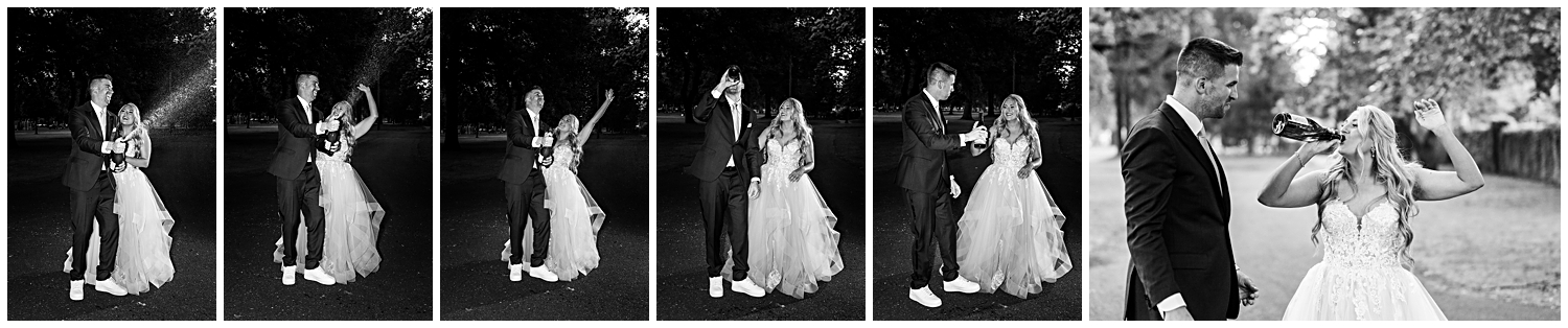 Black and white night photos popping champagne