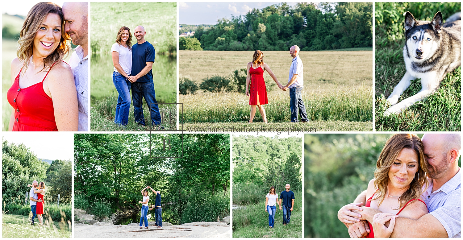 Collage of summer engagement session in the country