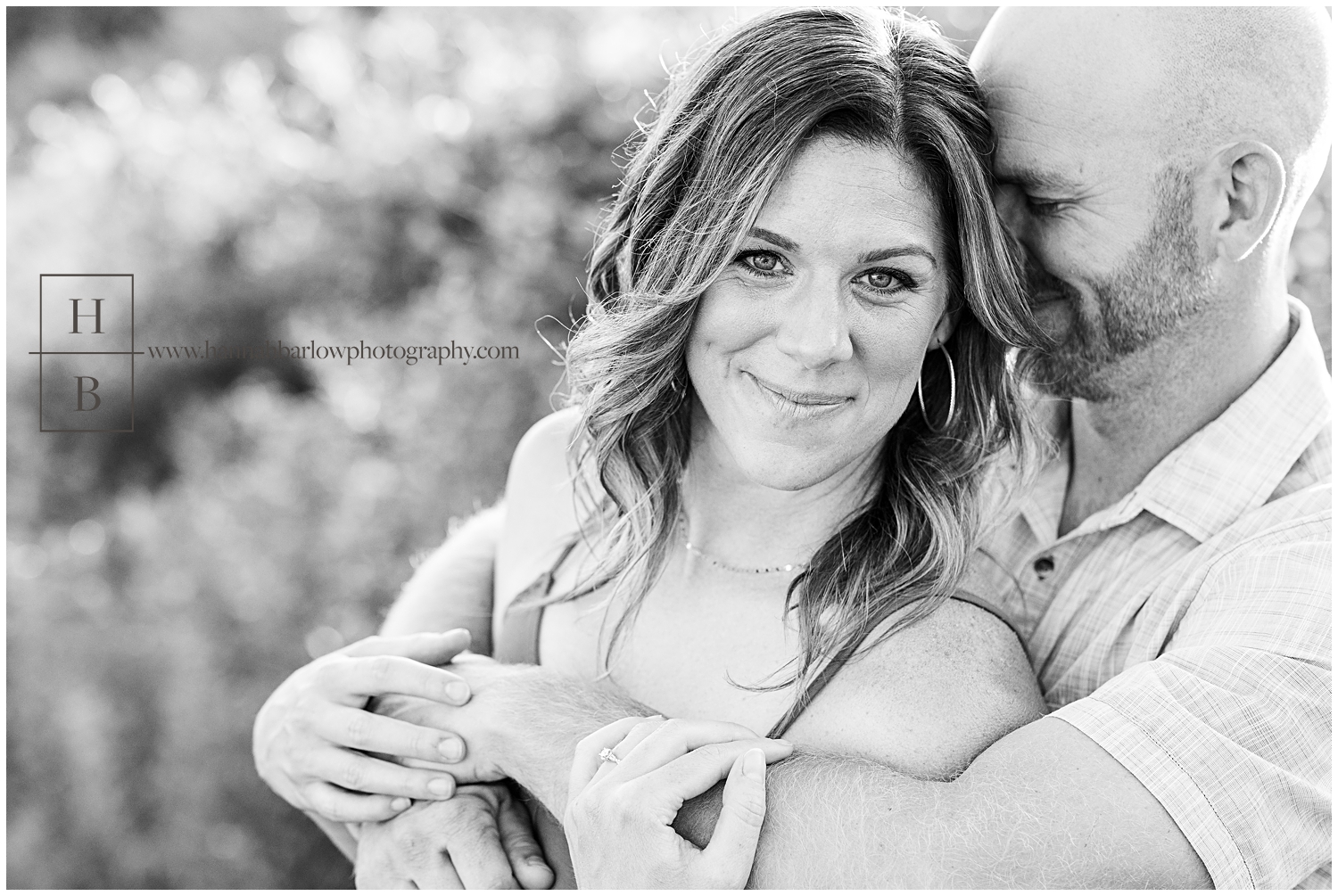 Black and white engagement photo