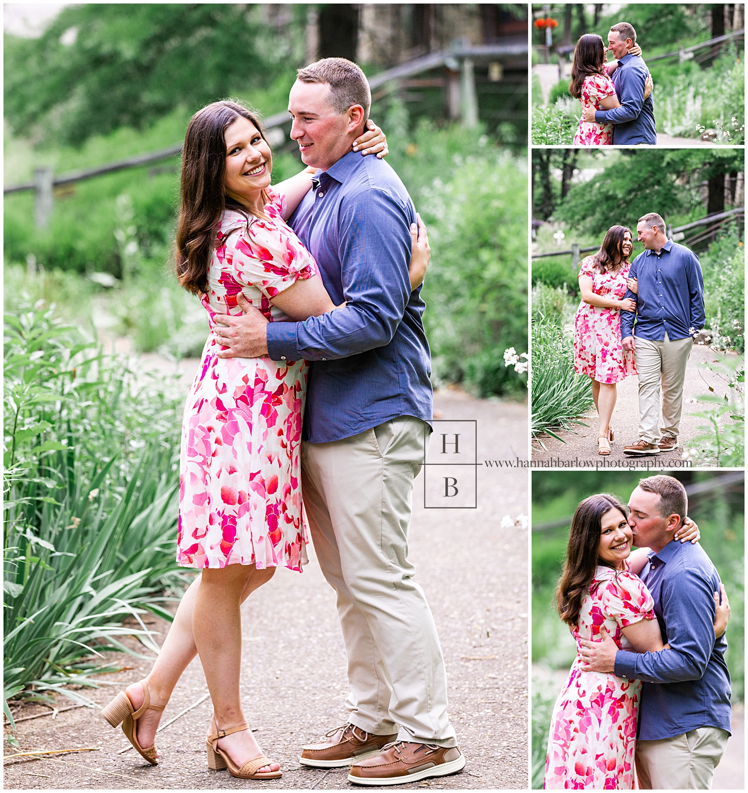 Man and woman snuggle for engagement photos