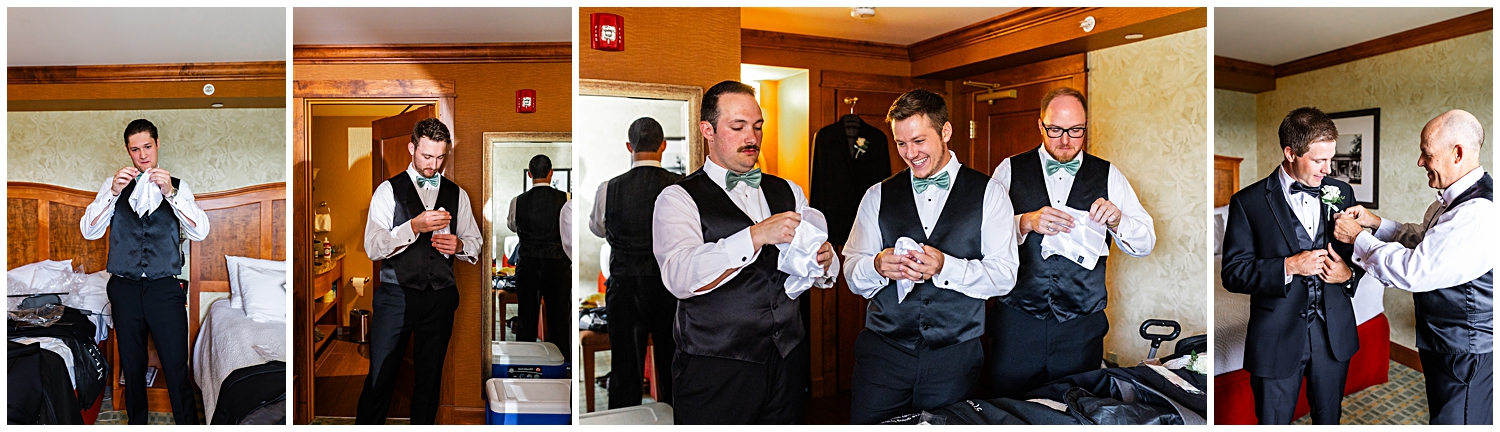 Groomsmen fold white pocket squares