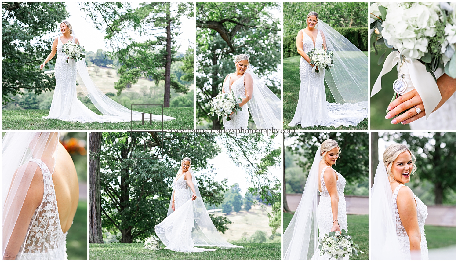 Brides laughs and smiles while having bridal photos taken