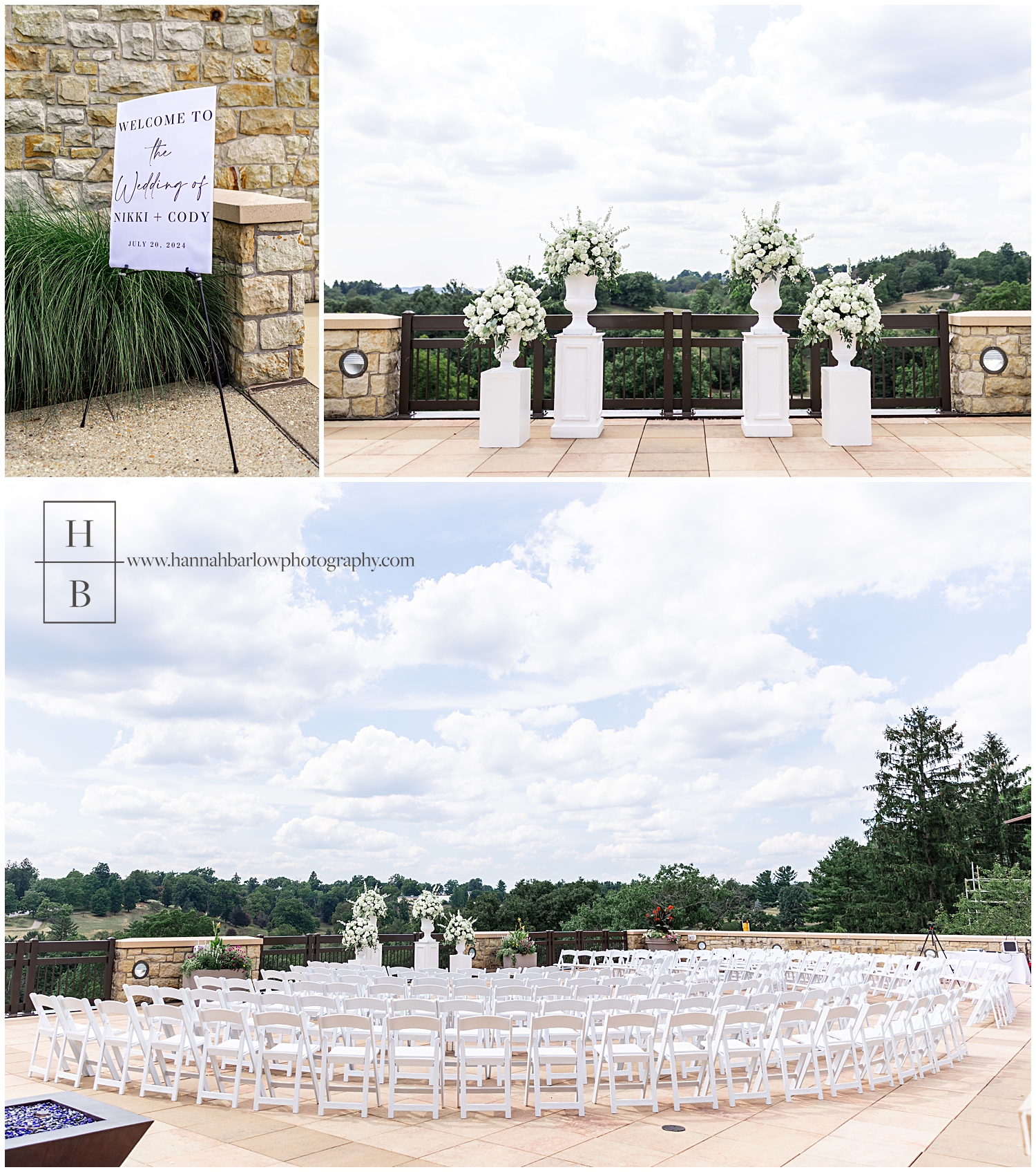 Photos of Oglebay's west spa patio with empty seats before ceremony