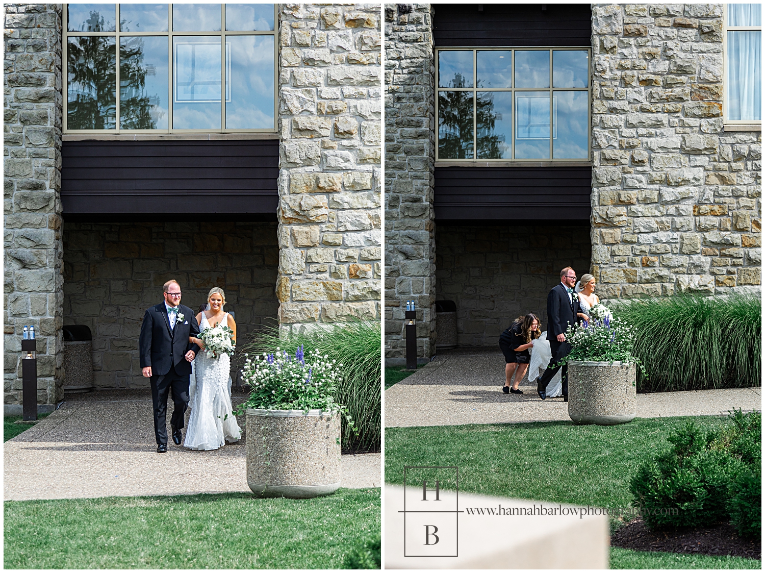 Planner hides behind bride as she walks down the aisle with brother