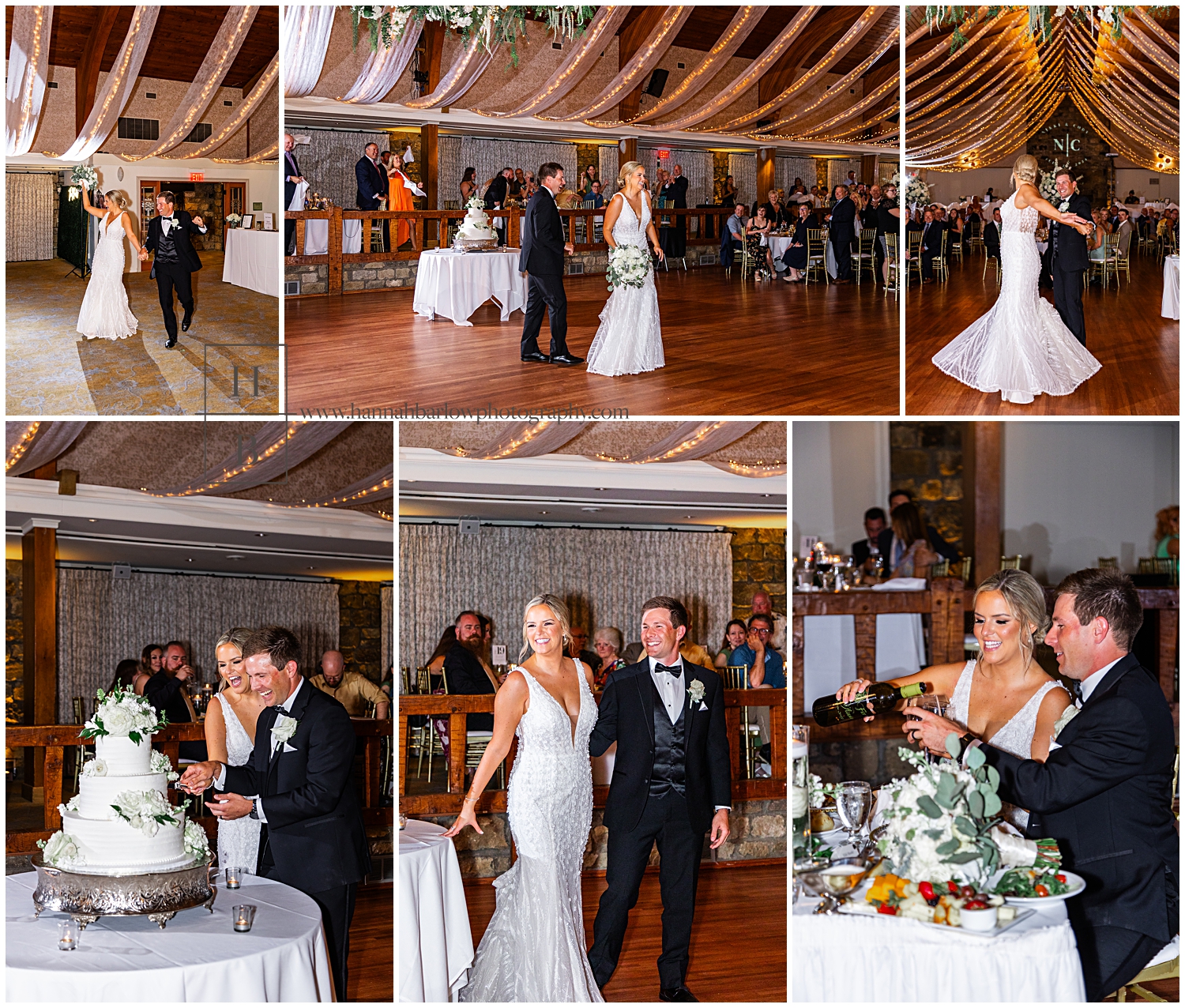 Couple celebrates smiling at wedding reception