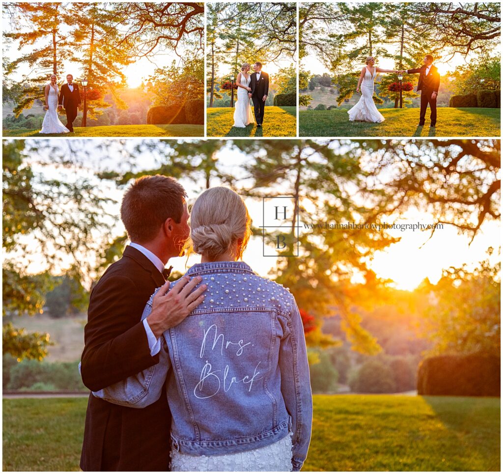 Couple walks and gases at golden hour sunset