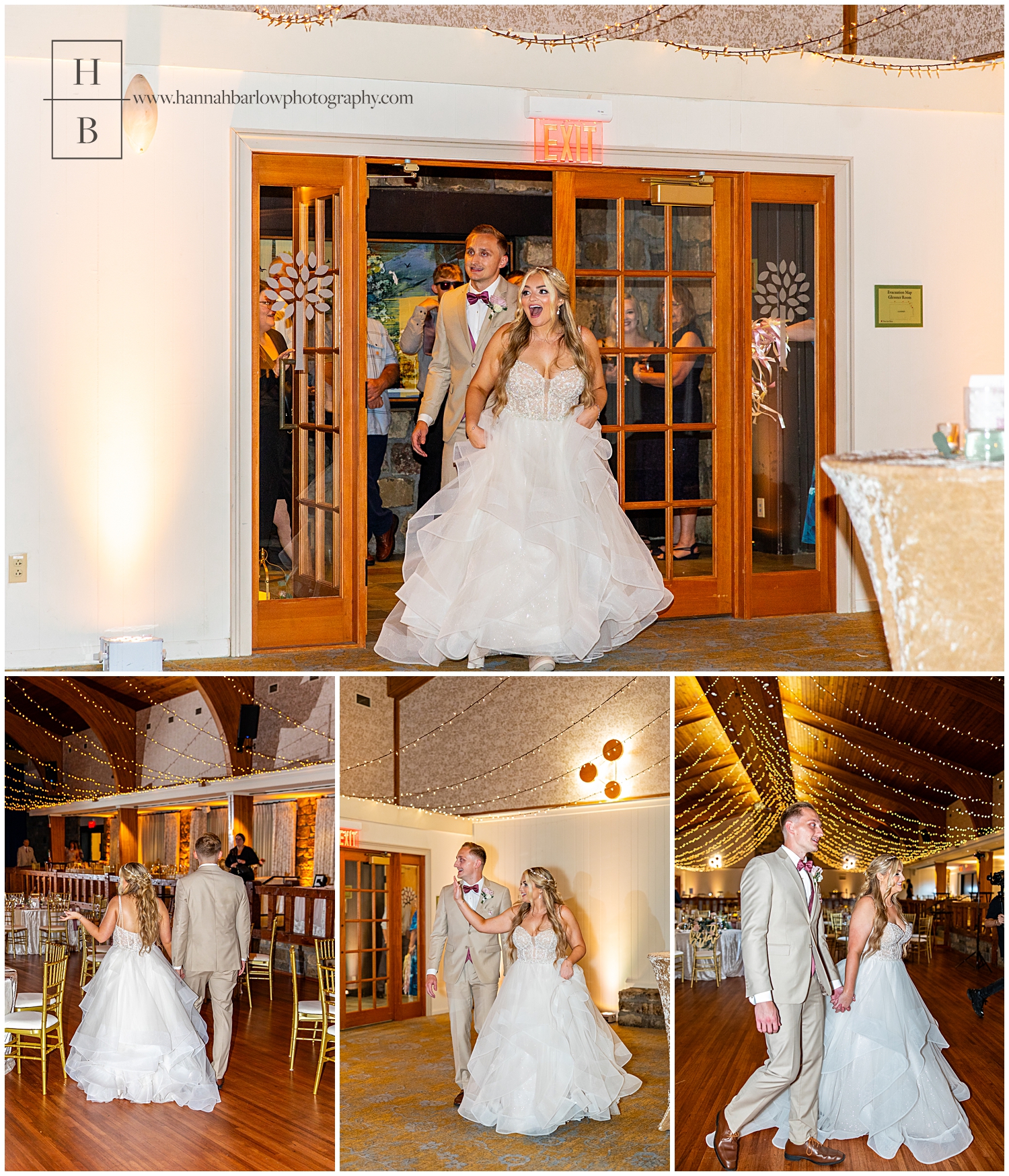 Bride and groom share first look of wedding reception