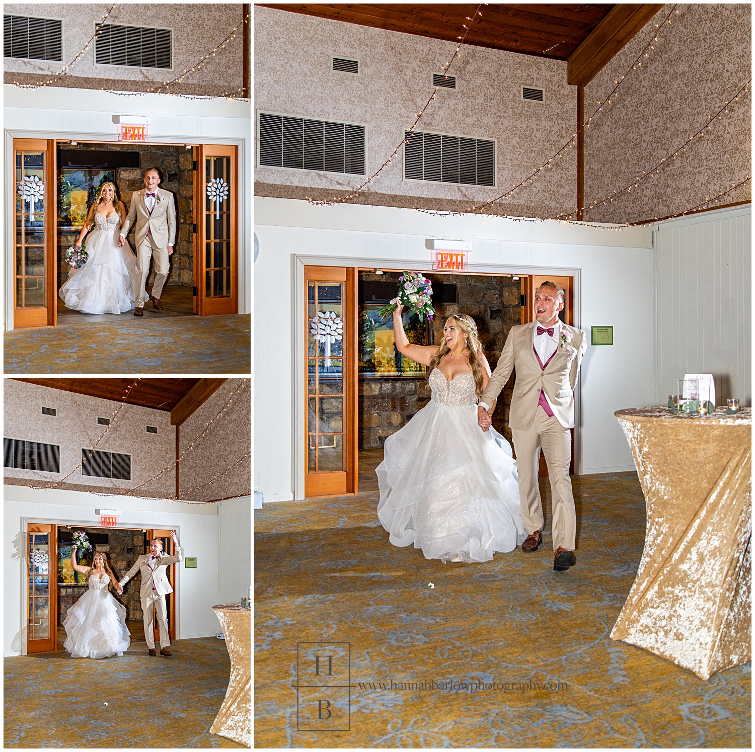 Bride and groom enter wedding reception