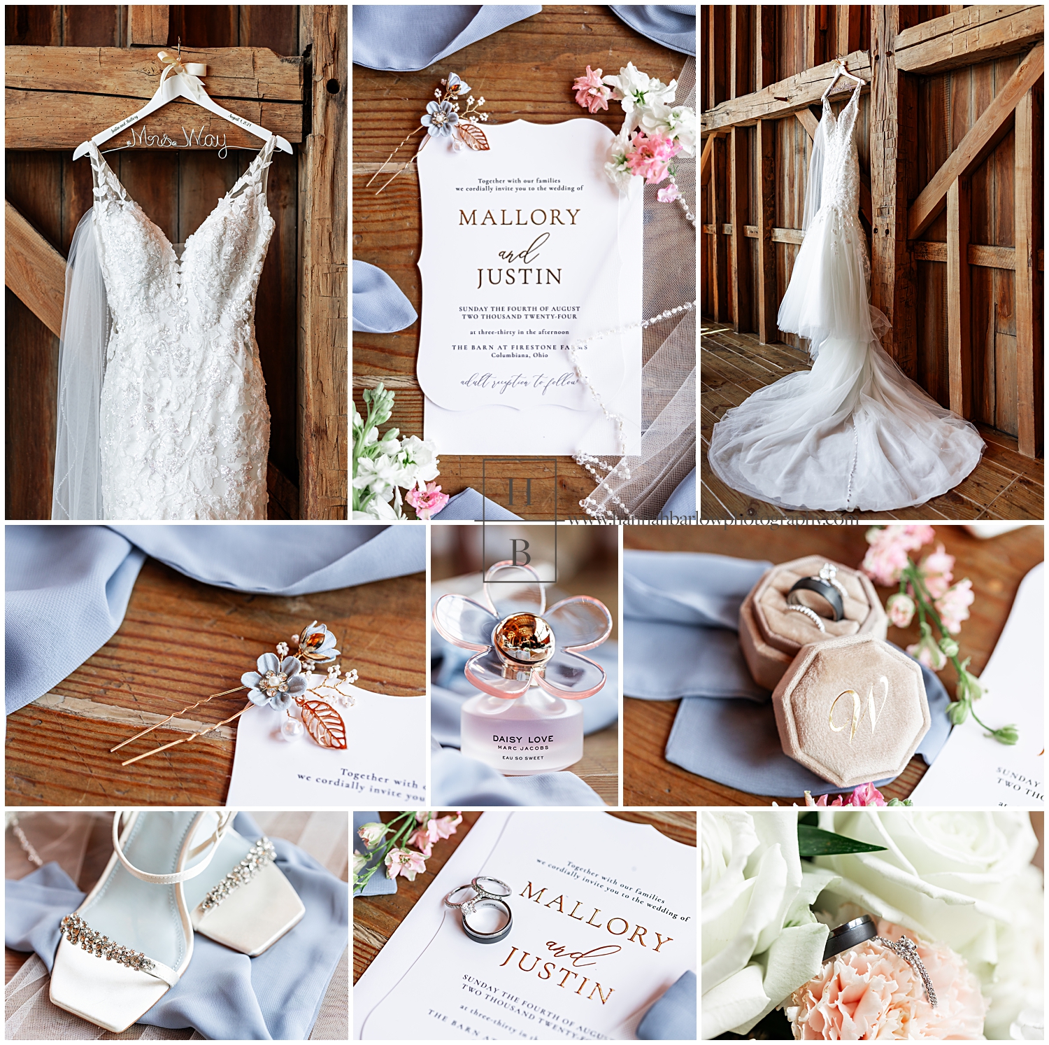 Dusty blue and pink wedding details