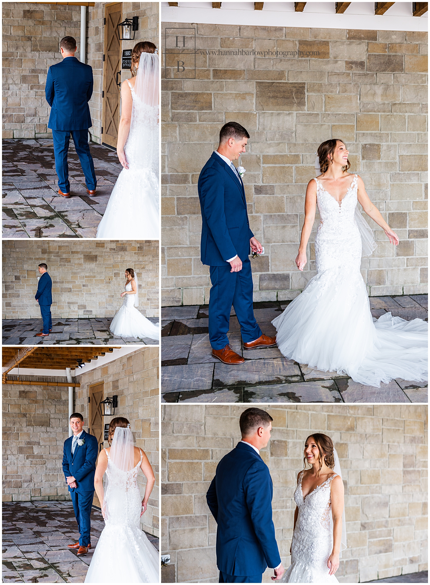 Bride and groom share moments during first look