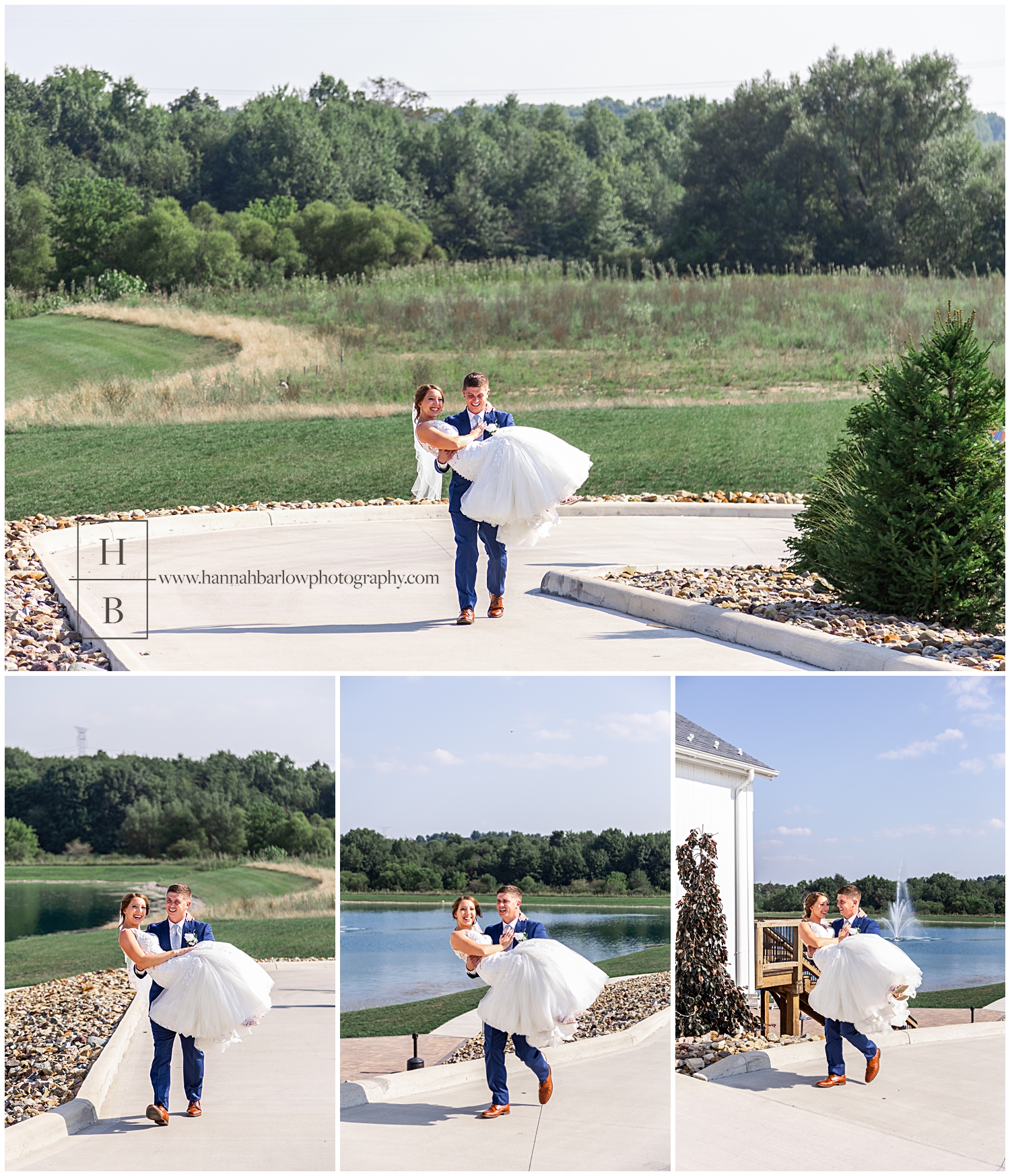 Groom carries bride uphill