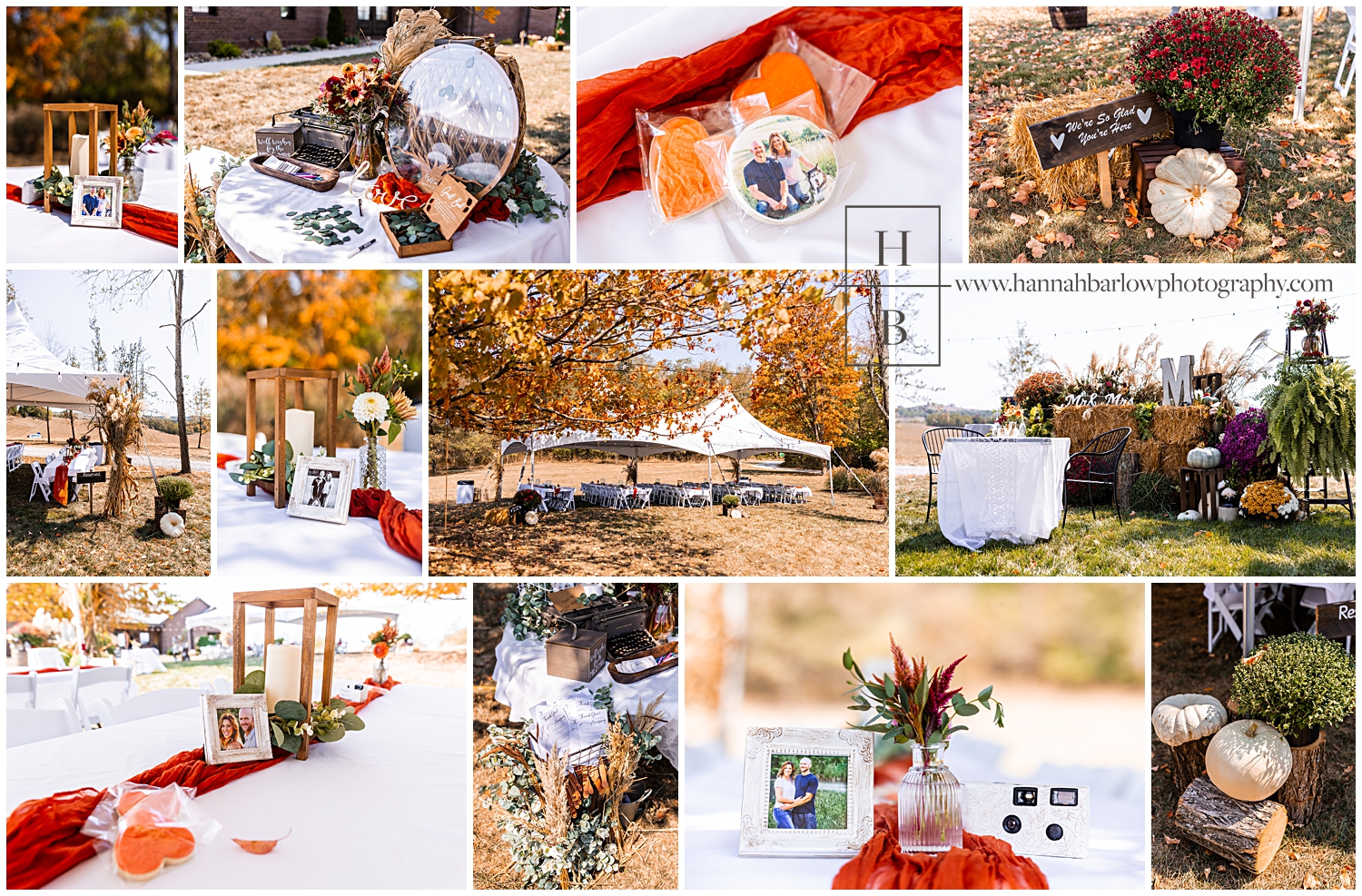 Outdoor fall tent wedding details