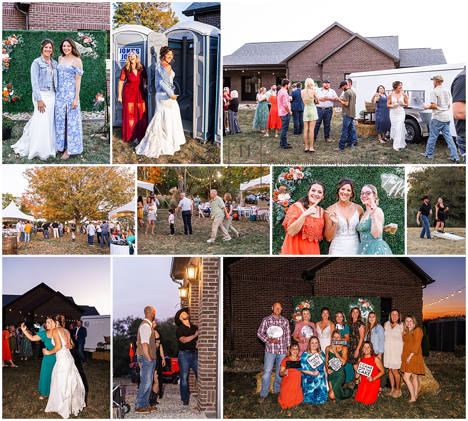 Outdoor wedding reception moments with guests