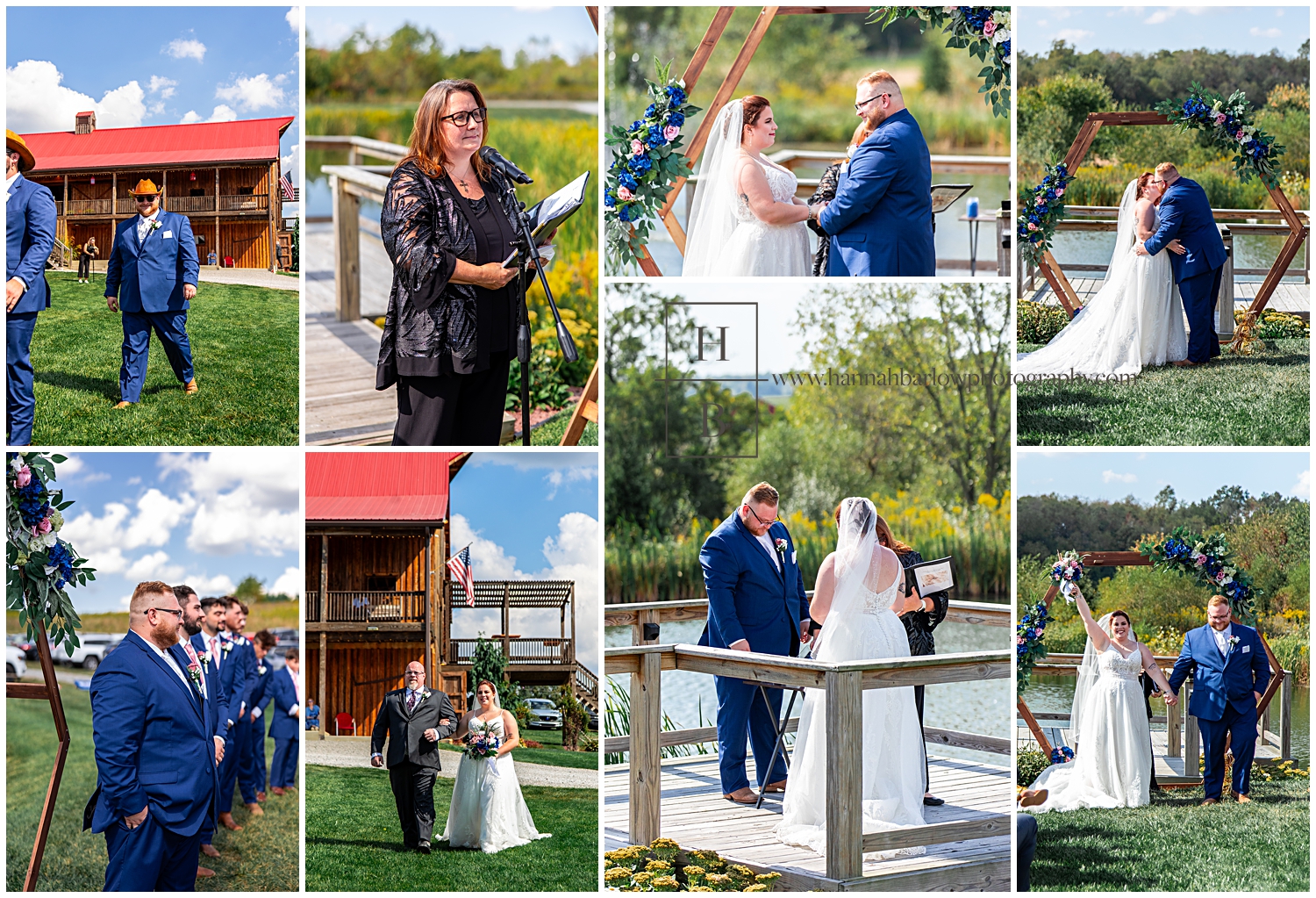 Outdoor barn and Lake wedding ceremony