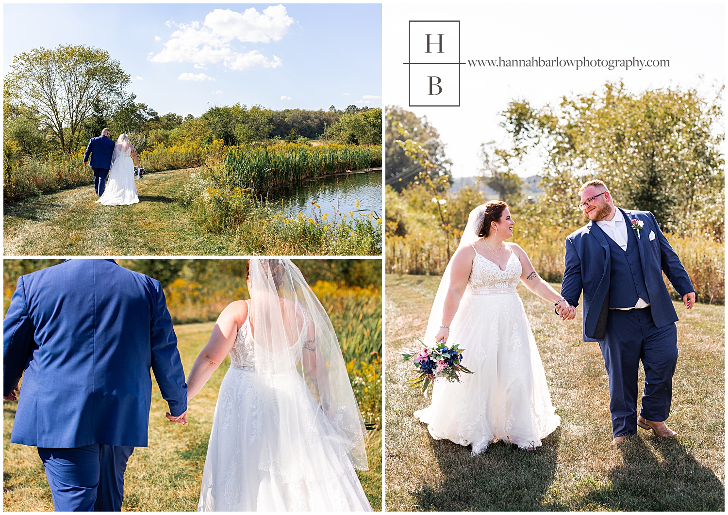 Bride and groom walk next to Laick