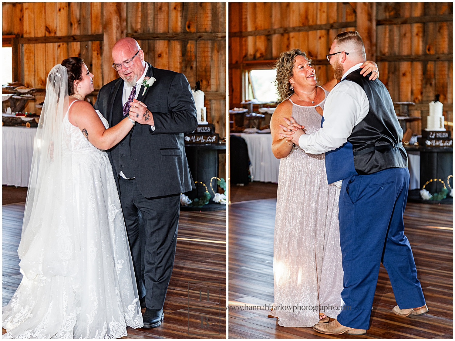 Bride dances with dad and groom dances with mom