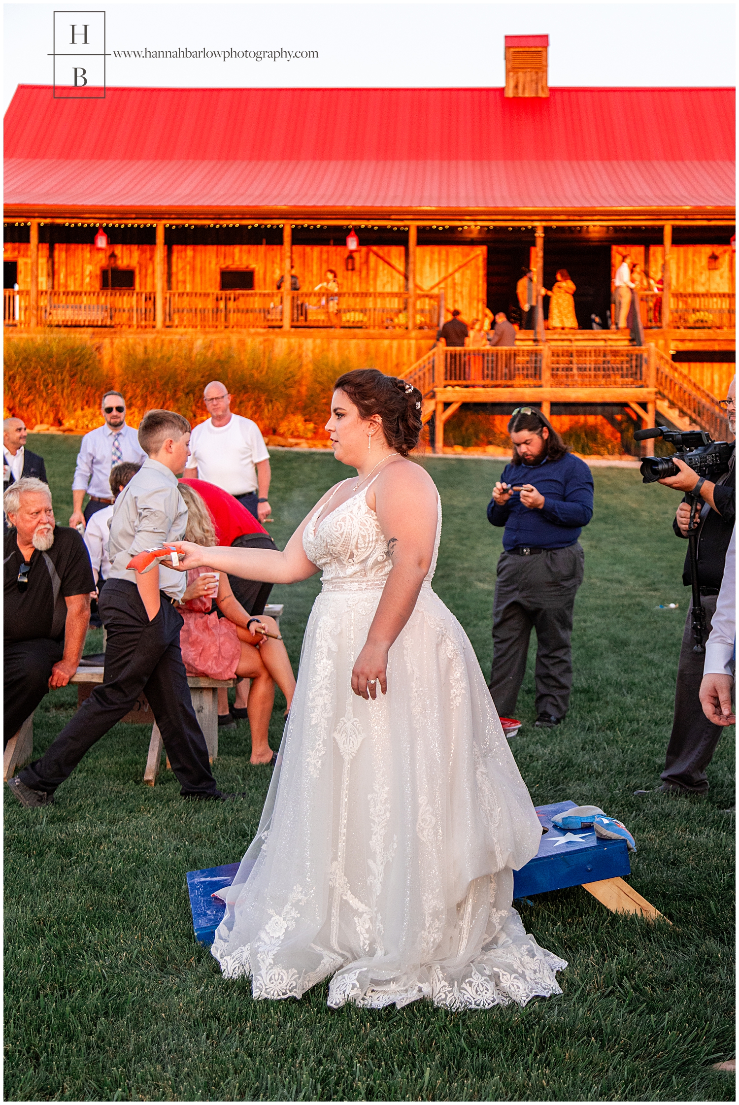 Bride plays cornhole