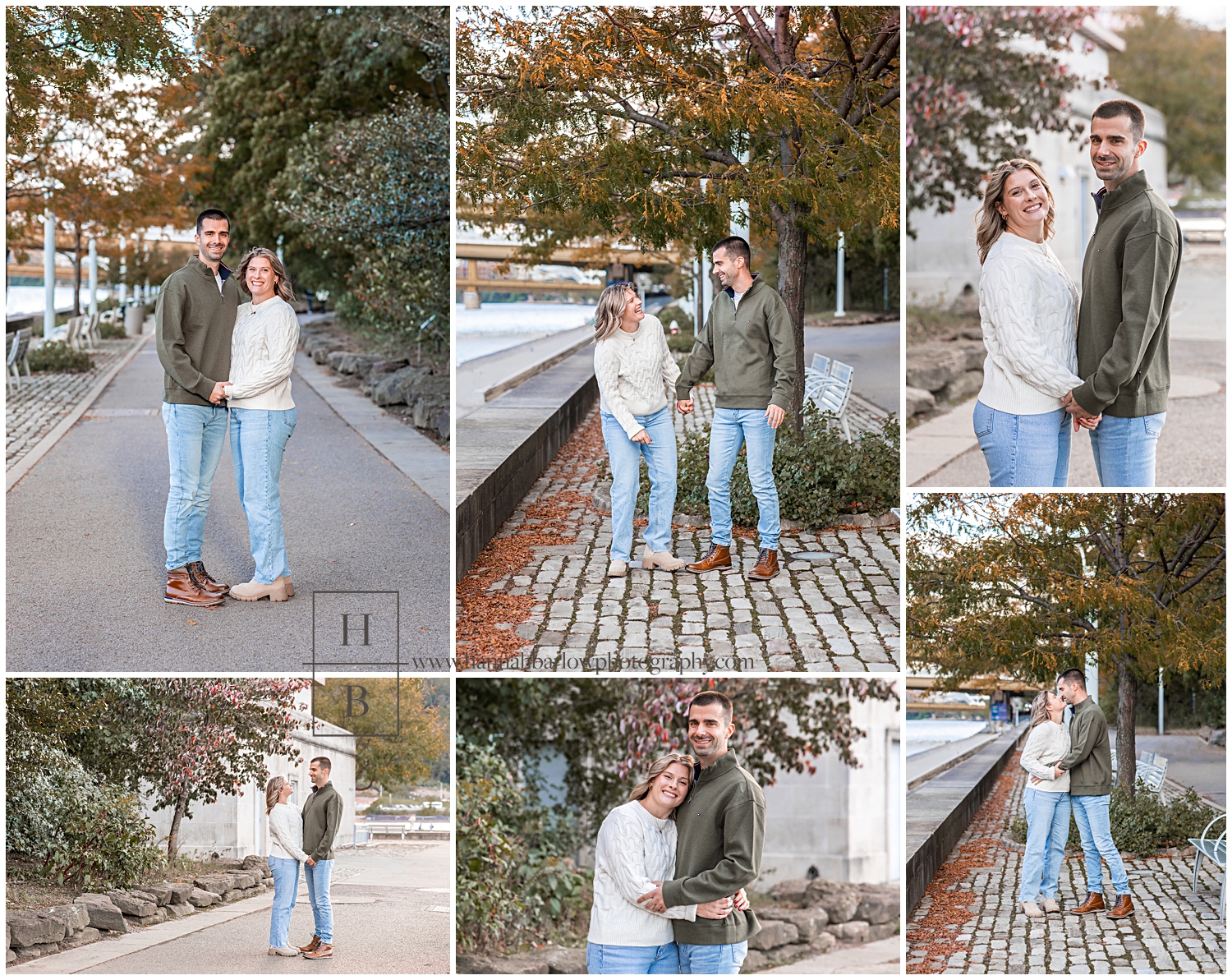 Couple poses in Pittsburgh on Stone for engagement photos