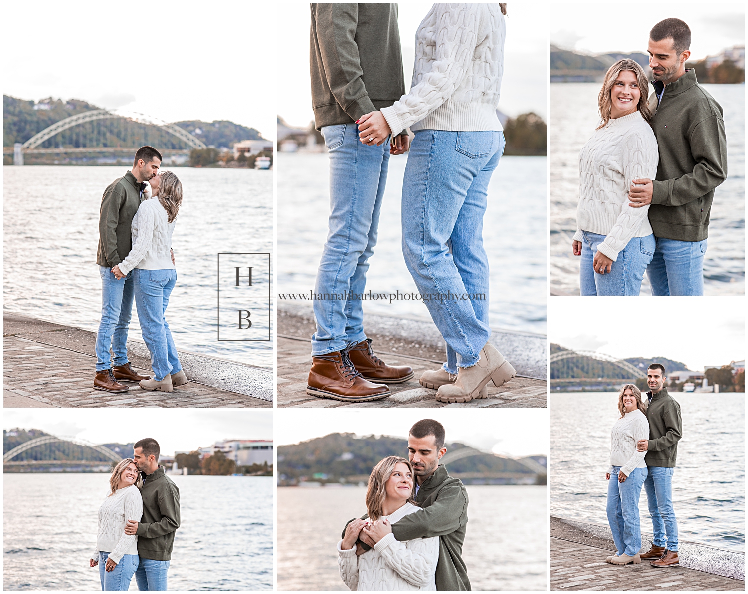 Couple Wearing sweaters pose by river