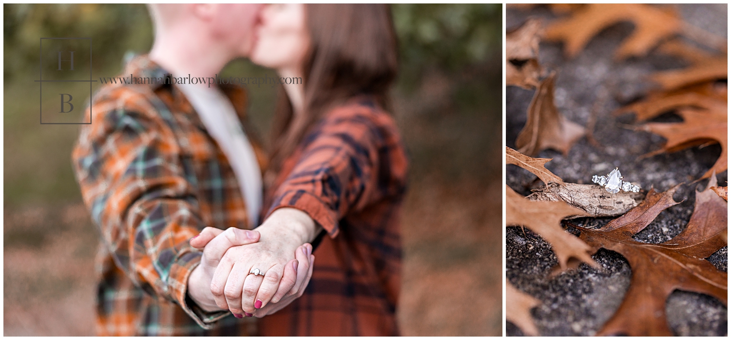 Couple holds hands to show off engagement ring