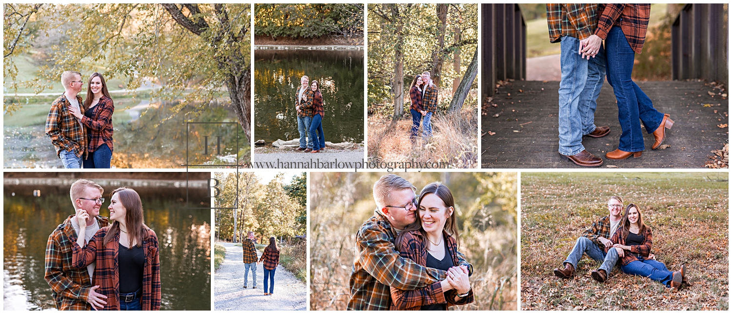 Fall Collage of Engagement Photos with Couple Wearing Plaid