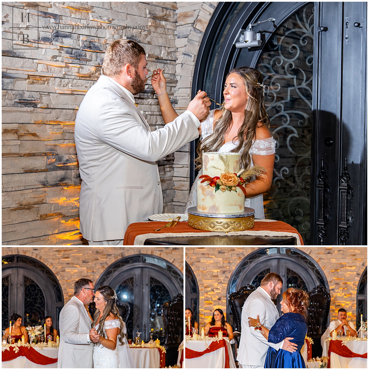 Reception cake cutting and dances are highlighted